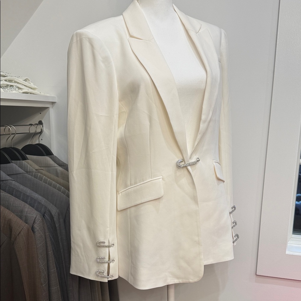 Cinq à Sept Cream Blazer with Silver Details